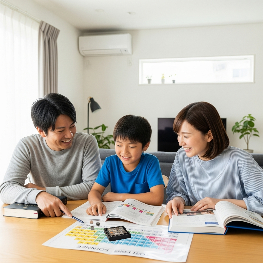 家族での学習シーン