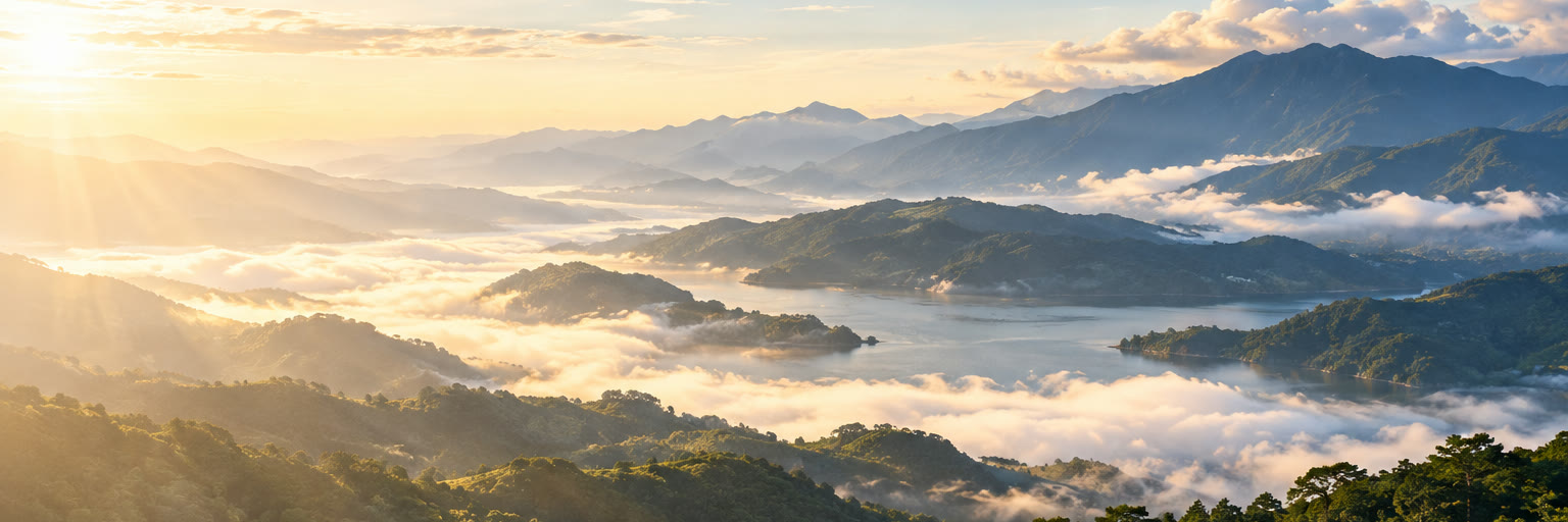 朝日に照らされた山並みと雲海