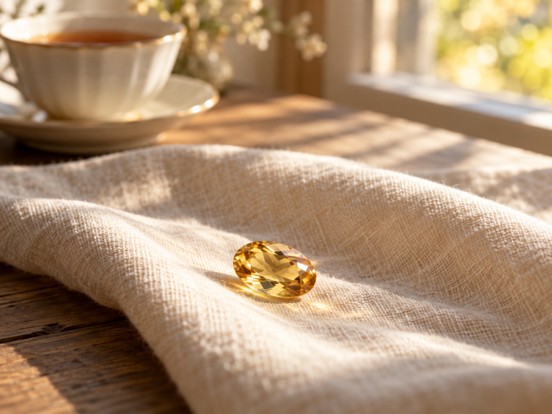午後の陽だまりと紅茶に寄り添うシトリン