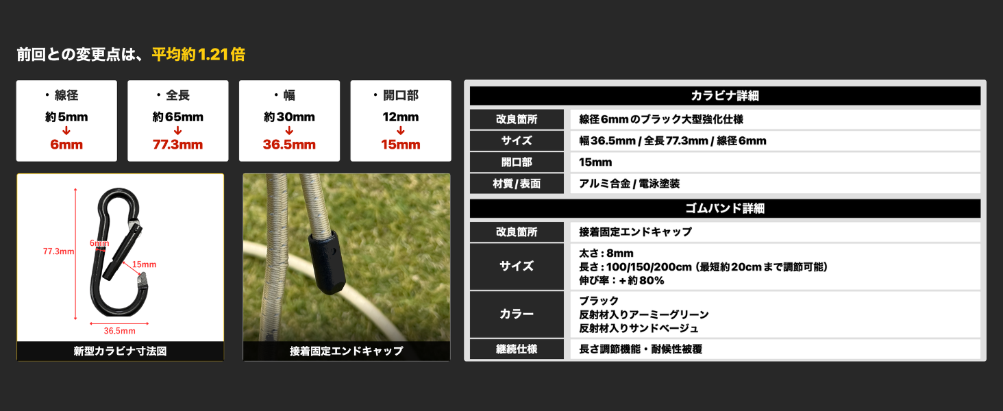 MTRAIL 調節式 強化大型カラビナフック ゴムバンド 商品詳細 4